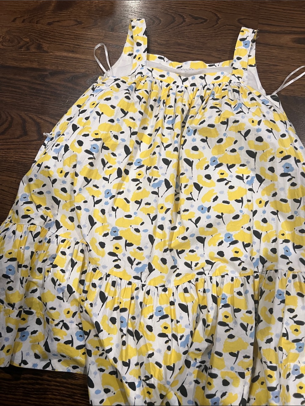 Tanya Taylor White Sundress with Yellow Floral Print and Blue Accents
